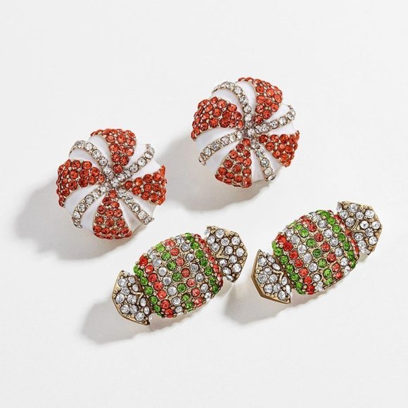 ANTHROPOLOGIE Candy Cane Rhinestone Holiday Stud Earrings - Picture 3 of 5